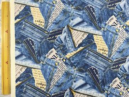 オックスプリント イングリッシュデニムパッチワークデニムブルー