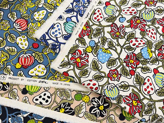 コットンこばやし 白いちごの綿麻キャンバスプリント