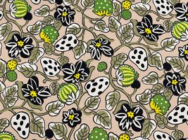 コットンこばやし 白いちごの綿麻キャンバスプリントベージュ地