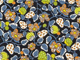 コットンこばやし 白いちごの綿麻キャンバスプリント黒地