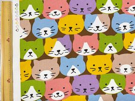 オックスプリント「ネコ・ウォ―ル」ブラウン地