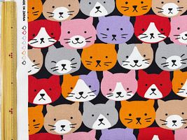 オックスプリント「ネコ・ウォ―ル」ブラック地