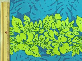 T/Cハワイアンプリント「ハイビスカスボーダー」グリーンブルー