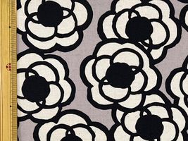 コットンこばやし くるくるフラワーの綿麻キャンバスグレー地