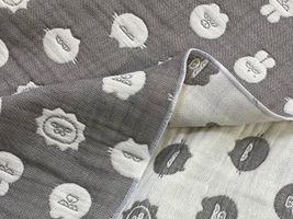 オリジナルふんわり六重ガーゼ「めつきのわるい動物たち」グレージュ