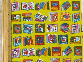 シーチングプリント夢見るにゃんこ物語「本の世界へ」リーフグリーン