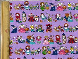 シーチングプリント夢見るにゃんこ物語「なりきりヒロイン」パープル