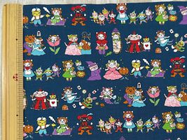 シーチングプリント夢見るにゃんこ物語「なりきりヒロイン」ネイビー