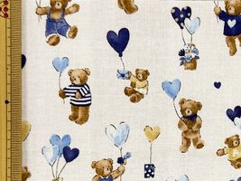 シーチングプリント un/no「ハートフル・ギフト」アイボリー地×ブルー