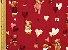 シーチングプリント un/no「ハートフル・ギフト」レッド