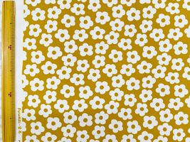 【現品限り特価】北欧調オックスプリント「かわいいシンプルフラワー」マスタード