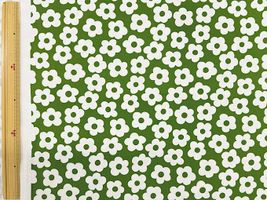 【現品限り特価】北欧調オックスプリント「かわいいシンプルフラワー」グリーン