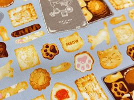 オックスプリント「猫のクッキー缶」ブルー