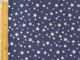 ラメ入りデニム調ツイルプリント「スター」スカイブルー