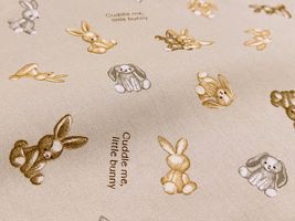 くすみカラーシーチングプリント「テディラビット」モカ