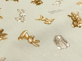 くすみカラーシーチングプリント「テディラビット」グリーン