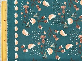 ハーフリネンキャンバスプリント「はりねずみのぼうけん」深緑