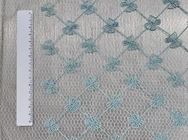 韓国fabric リボン刺しゅうネットブルーグリーン