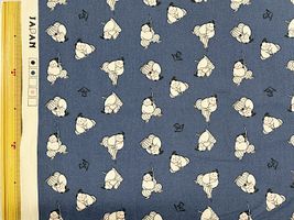 かわいい和柄シーチングプリント「もちもちさむらい」ネイビー