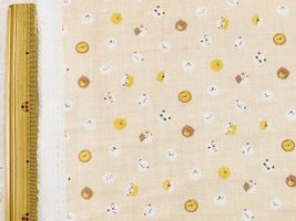 やわらかダブルガーゼプリント「まんまるアニマルズ」オレンジベージュ