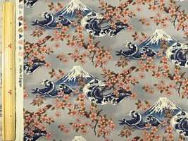 ヴィンテージシーチングプリントCreate Your Style「富士と桜」グレー