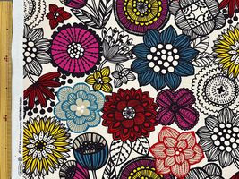 北欧調オックスプリント「ノルディックフラワー」アイボリー系