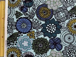 北欧調オックスプリント「ノルディックフラワー」ブルー系