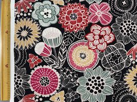 北欧調オックスプリント「ノルディックフラワー」ブラック系