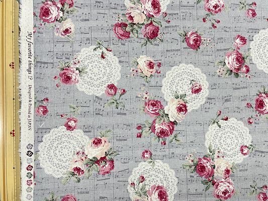 楽譜とバラのエレガントな綿麻キャンバスプリント