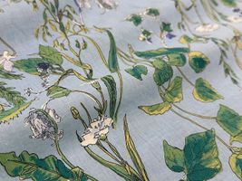 Exclusive Collection 綿麻シーチングプリント「ハーバル・フラワー」ライトブルー