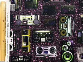 【現品限り特価】『nora.』ELECTRONICなラジカセのシーチングプリントピンク系