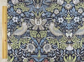 ■お取り寄せ商品■ スペイン製 ウィリアムモリスジャガードコレクション「Strawberry Thief」ネイビー×グリーン