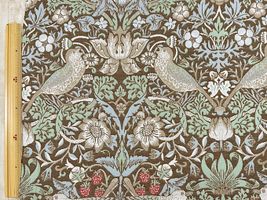 ■お取り寄せ商品■ スペイン製 ウィリアムモリスジャガードコレクション「Strawberry Thief」ブラウン×グリーン