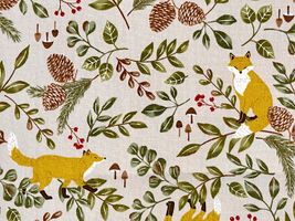 キツネと植物のオックスプリントベージュ