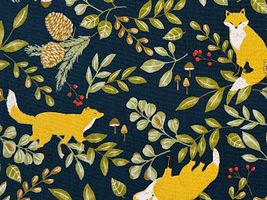 キツネと植物のオックスプリント深青緑