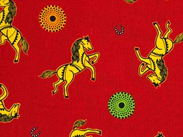 アフリカン調シーチングプリント「ホース」赤地