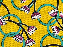 アフリカン調シーチングプリント「フラワーリング」イエロー