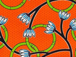 アフリカン調シーチングプリント「フラワーリング」オレンジ