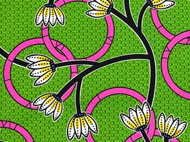 アフリカン調シーチングプリント「フラワーリング」ライトグリーン