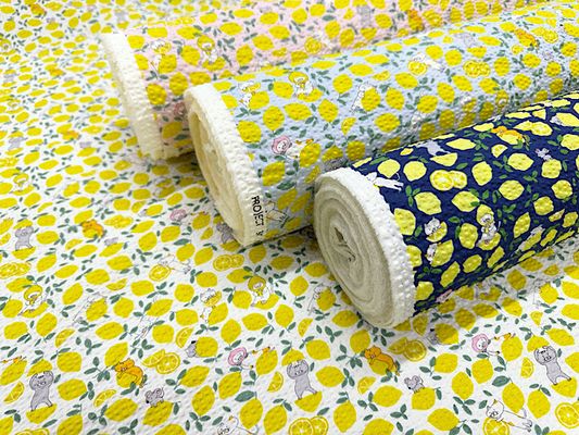 コットンこばやしリップルプリント「レモンねこ」