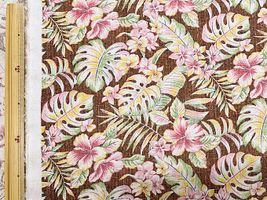 【現品限り特価】ヴィンテージライク綿麻シーチングプリント「ハワイアン」ブラウン