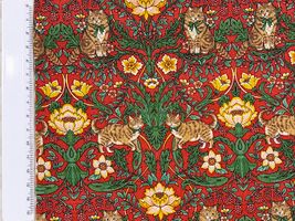 ハーフリネンキャンバスプリント「Ribbon cat」レッド