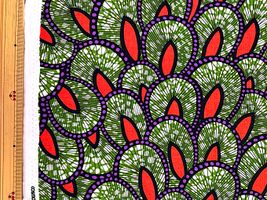 アフリカン調シーチングプリント「羽」グリーン系