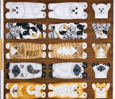 コッカ のび〜っと寝転ぶ動物のシーチングパネルプリント犬猫