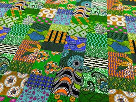 アフリカン調シーチングプリント「パッチワーク」グリーン系