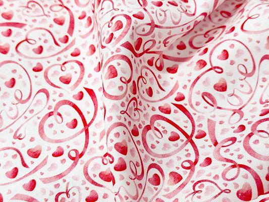 USAコットンシーチングプリント「ハートリボン」