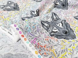 USAコットンシーチングプリント「Wolf of Pink Street」_拡大イメージ