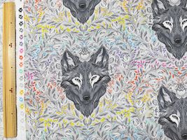 USAコットンシーチングプリント「Wolf of Pink Street」ライトグレー