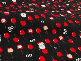 シマエナガ&りんご飴のコットンドビープリントブラック