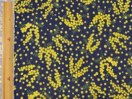 ミモザ舞い散るダブルガーゼプリントネイビー